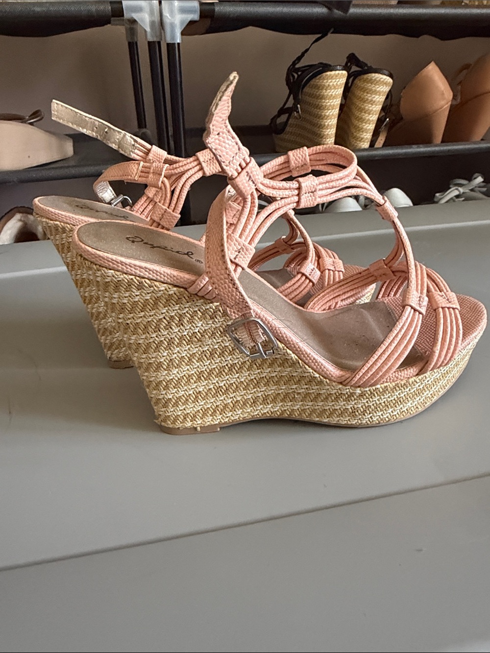 Qupid Women's Peach Strappy wedge Sandals 7.5 NWOT - Picture 4 of 7